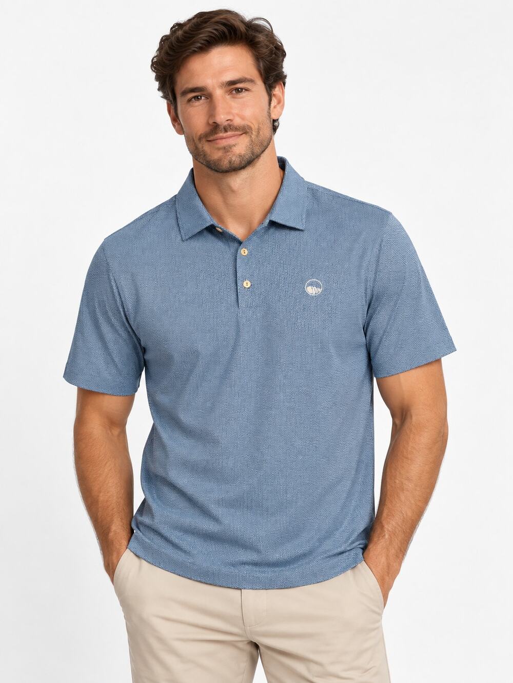 Peter Millar Summer Comfort Golf Polo Shirt Men's L Blue Geometric Stretch Logo